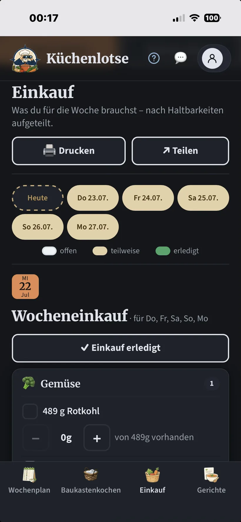 Einkaufsliste zum Abhaken
