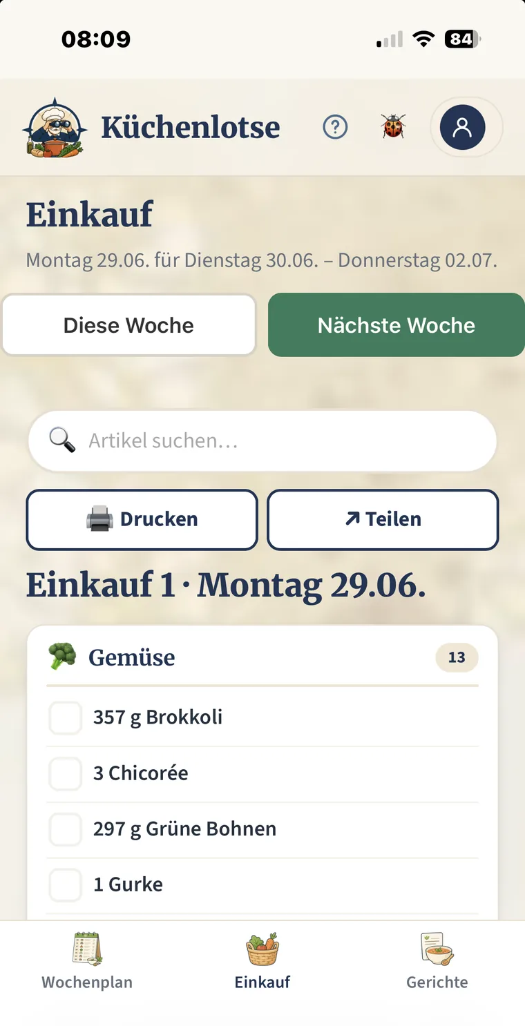 Einkaufsliste zum Abhaken in der App